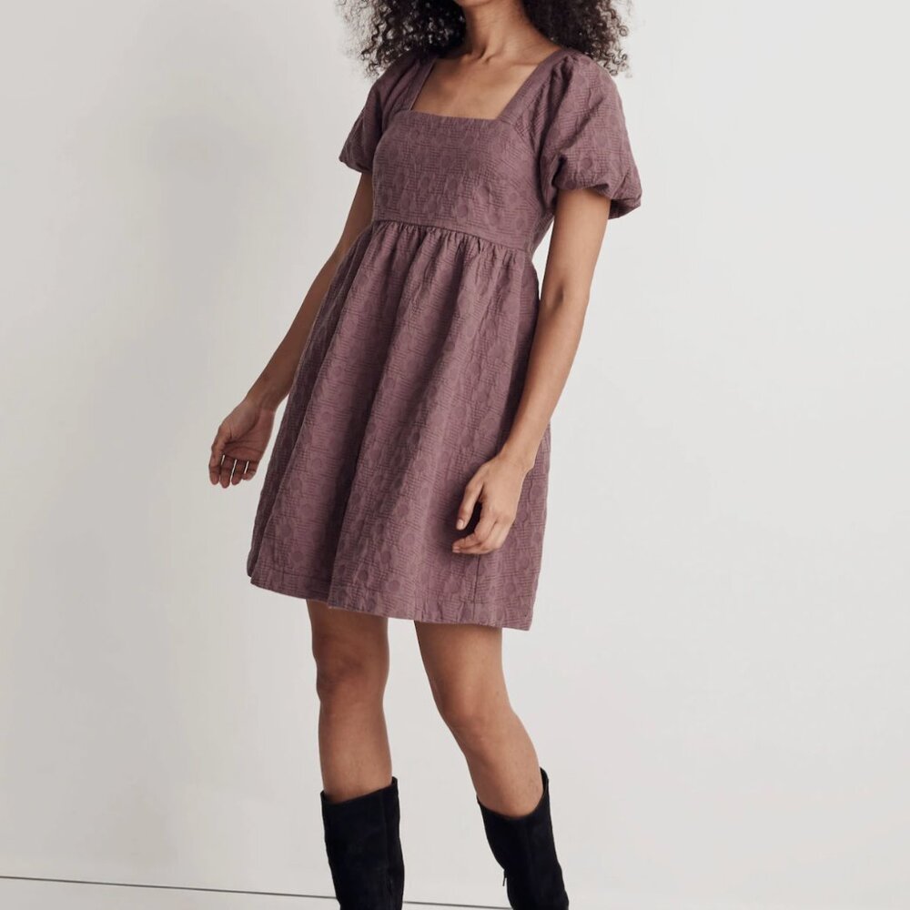 Madewell Floral Quilted Puff-Sleeve Mini Dress Size Large